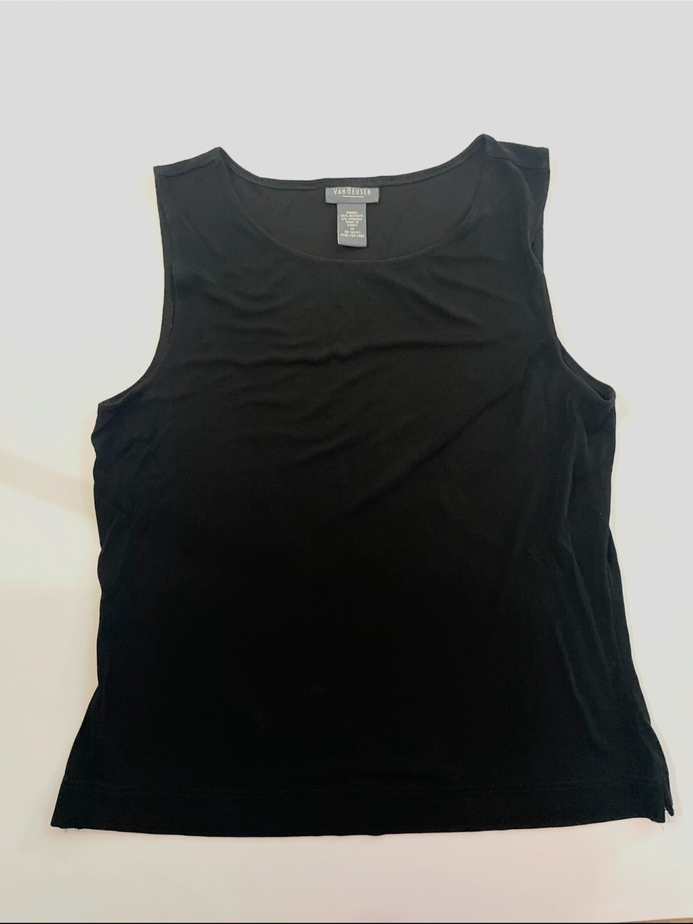 Van Heusen Women's Black Crewneck Tank Top Acetate Spandex Blend Size M